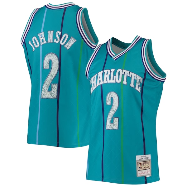 Larry Johnson Charlotte Hornets 1996/97 Hardwood Classics NBA 75th Anniversary Diamond Swingman Jersey - Teal