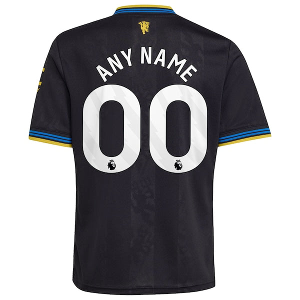 Manchester United adidas Youth 2025/26 Third Replica Custom Jersey - Black/White/Red