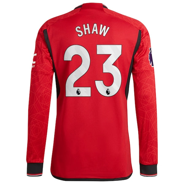 Luke Shaw Manchester United adidas 2023/24 Home Authentic Long Sleeve Player Jersey - Red/Green