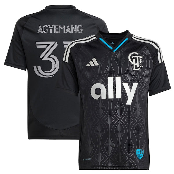 Patrick Agyemang Charlotte FC adidas Youth 2025 Fortress Kit Replica Player Jersey - Black