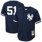 Bernie Williams New York Yankees  Cooperstown Collection Mesh Batting Practice Button-Up Jersey  - Navy
