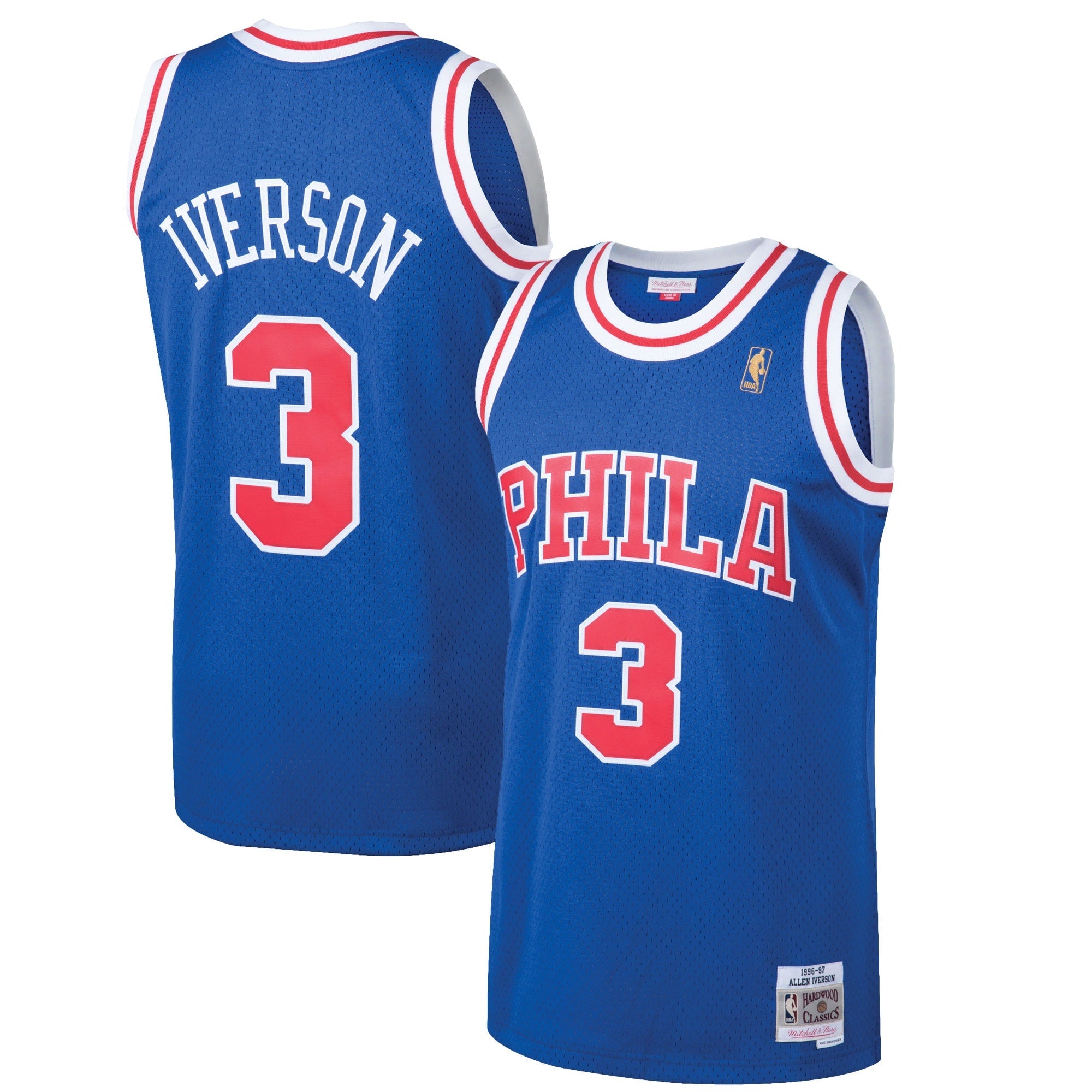 Allen Iverson Philadelphia 76ers  1996/97 Hardwood Classics Swingman Jersey - White/Red/Royal/Black