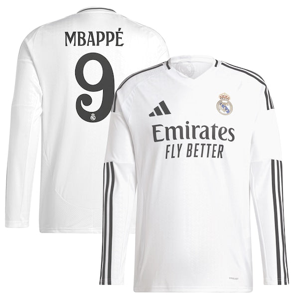Kylian Mbappé Los Merengues adidas 2024/25 Home Replica Long Sleeve Player Jersey - White