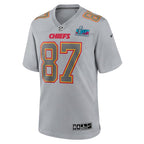 Travis Kelce Kansas City Chiefs Nike Super Bowl LVII Patch Atmosphere Fashion Game Jersey - Gray
