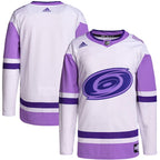 Carolina Hurricanes adidas Hockey Fights Cancer Primegreen Authentic Blank Practice Jersey - White/Purple
