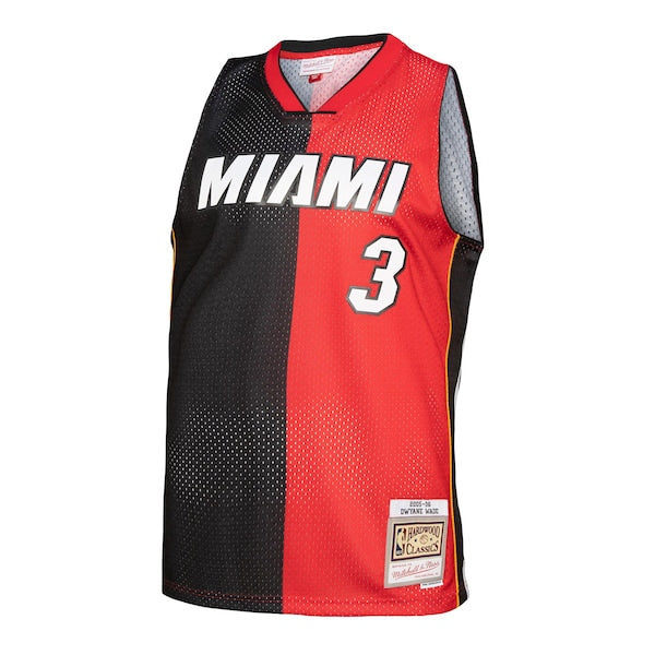 Dwyane Wade Miami Heat Big & Tall Hardwood Classics 2005/06 Split Swingman Jersey - Black/Red