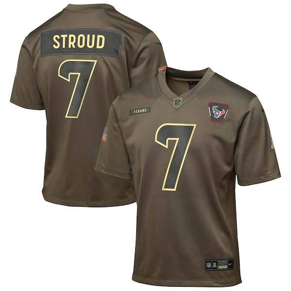 C.J. Stroud Houston Texans Nike Youth 2025 Salute to Service Game Jersey - Olive