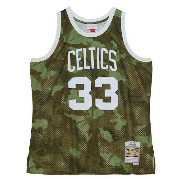 Larry Bird Boston Celtics Hardwood Classics 1985/86 Ghost Green Swingman Jersey - Camo