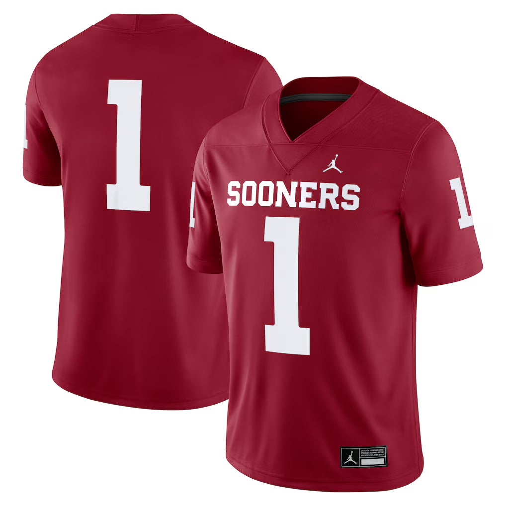 #1 Oklahoma Sooners Jordan Brand Game Jersey - Crimson/White