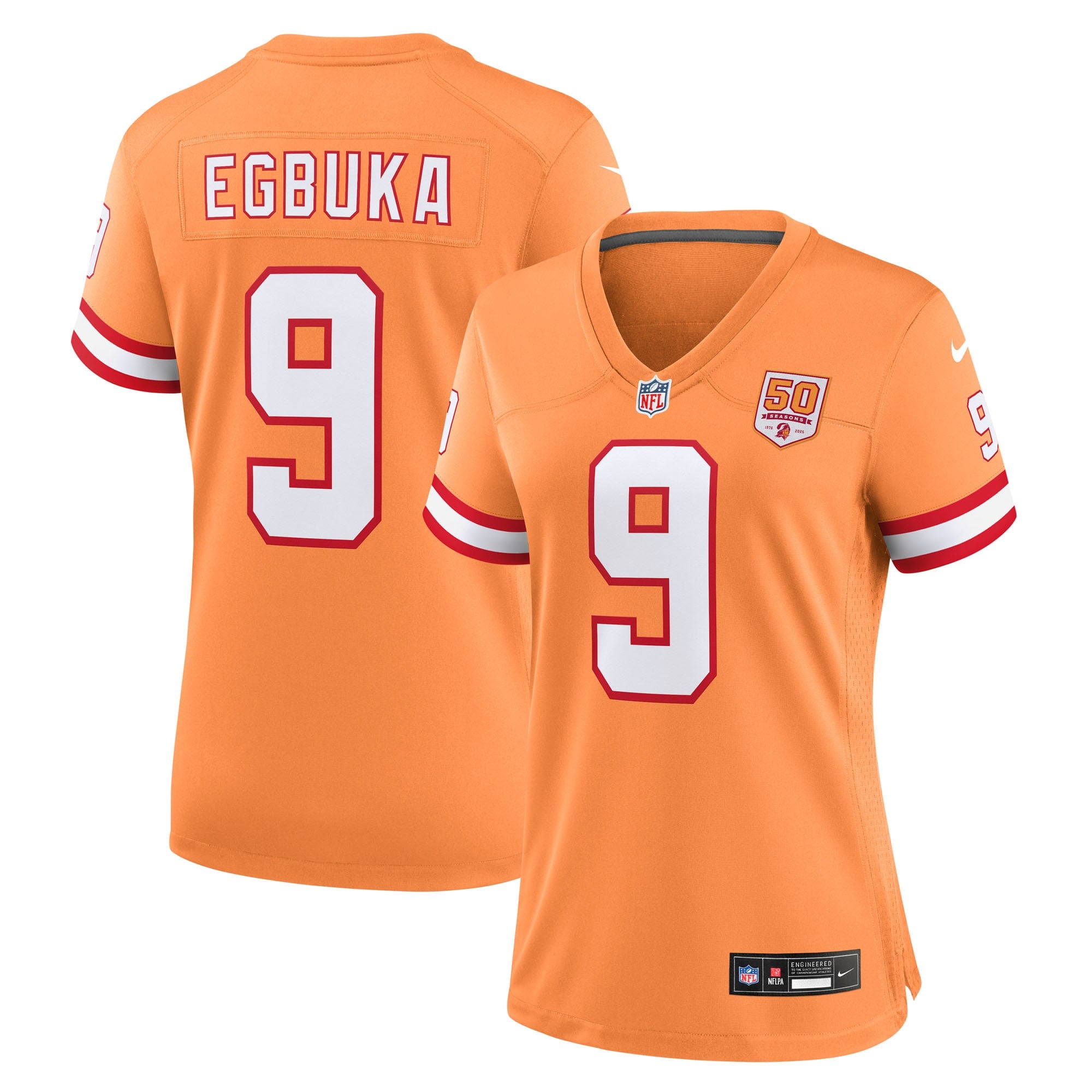 Emeka Egbuka '76 Tampa Bay Buccaneers Nike Women's 50th Season Game Jersey - White/Red/Creamsicle