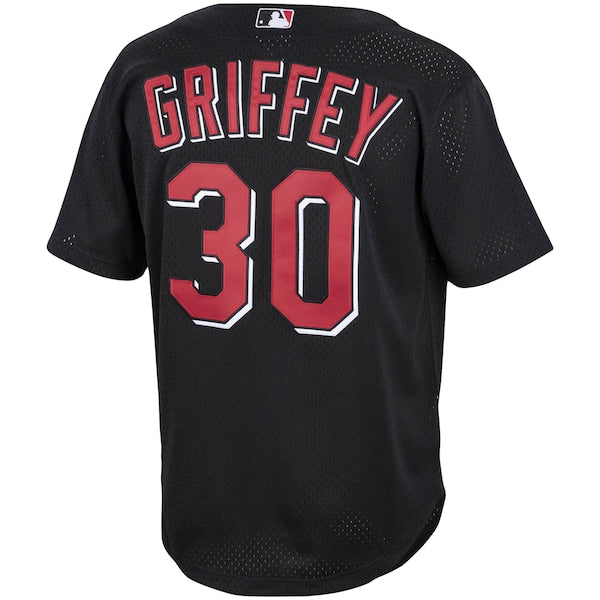 Ken Griffey Jr. Cincinnati Reds Cooperstown Collection Mesh Batting Practice Button-Up Jersey - Black
