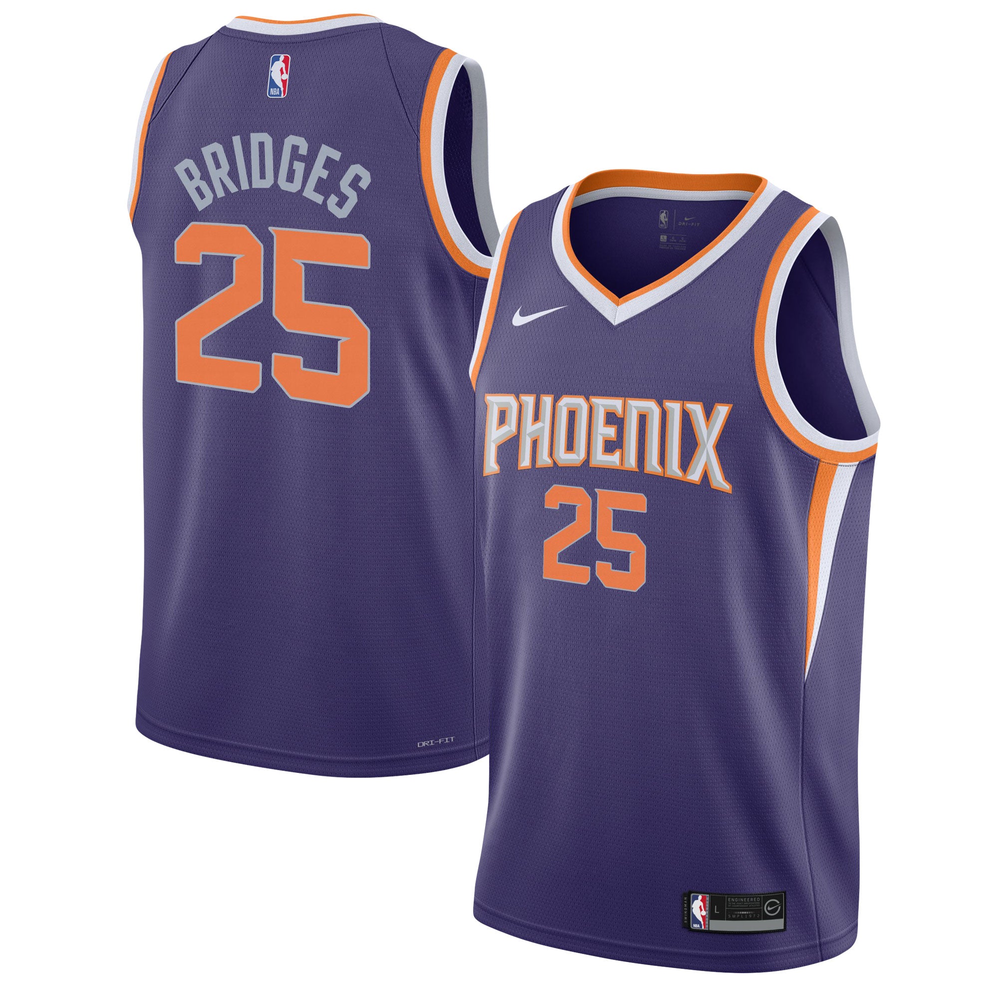 Mikal Bridges Phoenix Suns Nike Youth Swingman Jersey -Association Edition - White/Purple