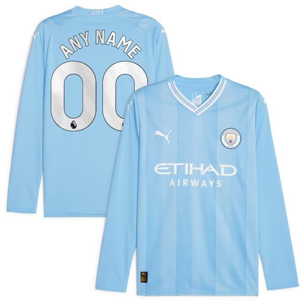 Manchester City Puma 2023/24 Home Replica Custom Long Sleeve Jersey - Sky Blue