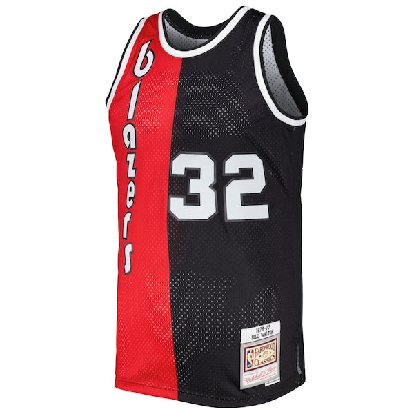 Bill Walton Portland Trail Blazers Hardwood Classics 1976/77 Split Swingman Jersey - Red/Black