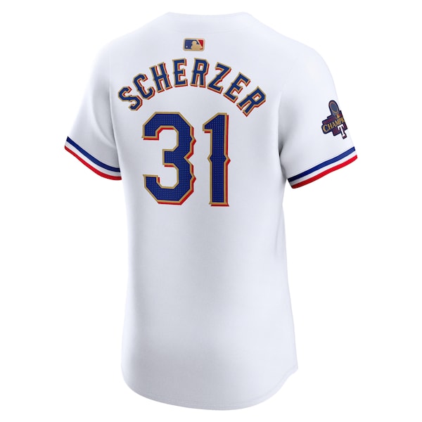 Max Scherzer Texas Rangers Nike 2024 Gold Collection Elite Player Jersey – White