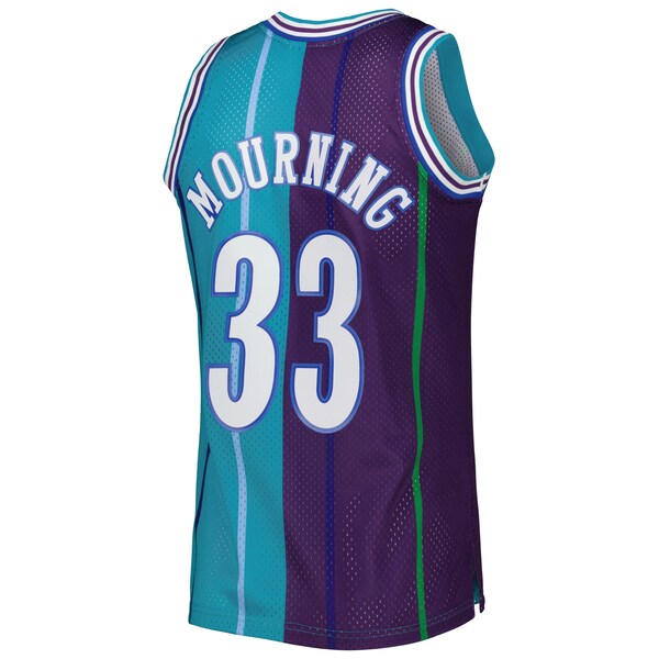 Alonzo Mourning Charlotte Hornets Hardwood Classics 1992/93 Split Swingman Jersey - Teal/Purple