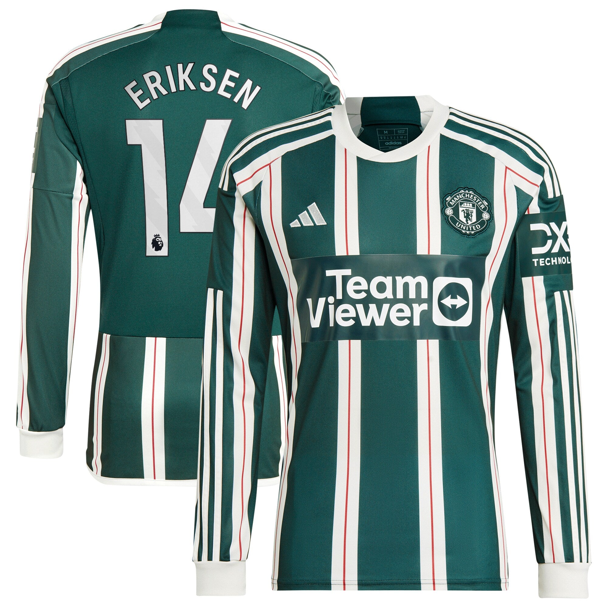 Christian Eriksen Manchester United adidas 2023/24 Home Authentic Long Sleeve Player Jersey - Red/Green
