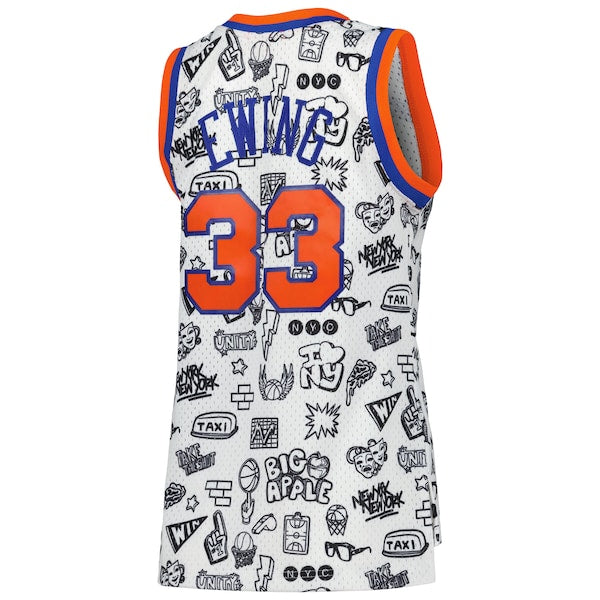 Patrick Ewing New York Knicks Women's 1991 Doodle Swingman Jersey - White