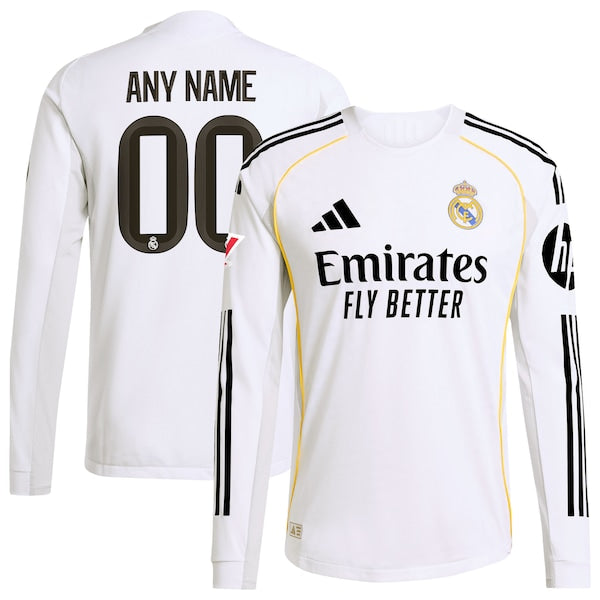 Los Merengues adidas 2025/26 Home Authentic Long Sleeve Custom Jersey - White/Blue
