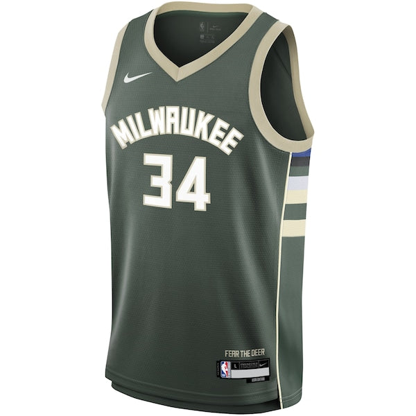 Giannis Antetokounmpo Milwaukee Bucks Nike Youth Swingman Jersey - Icon Edition - Hunter Green