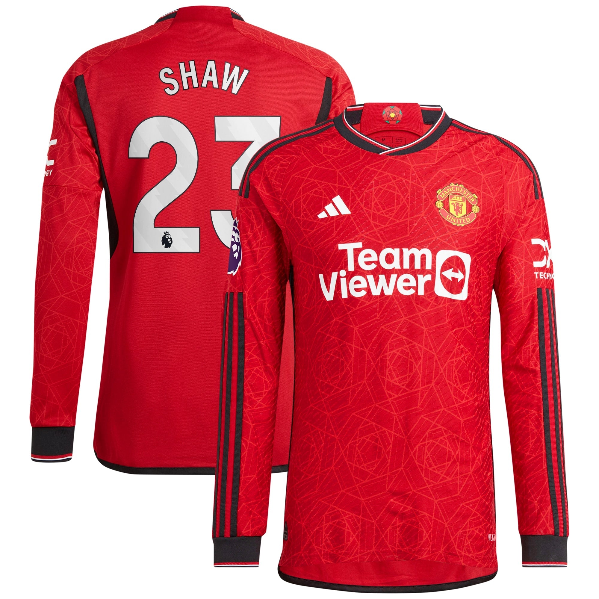 Luke Shaw Manchester United adidas 2023/24 Away Long Sleeve Replica Player Jersey - Green/Red