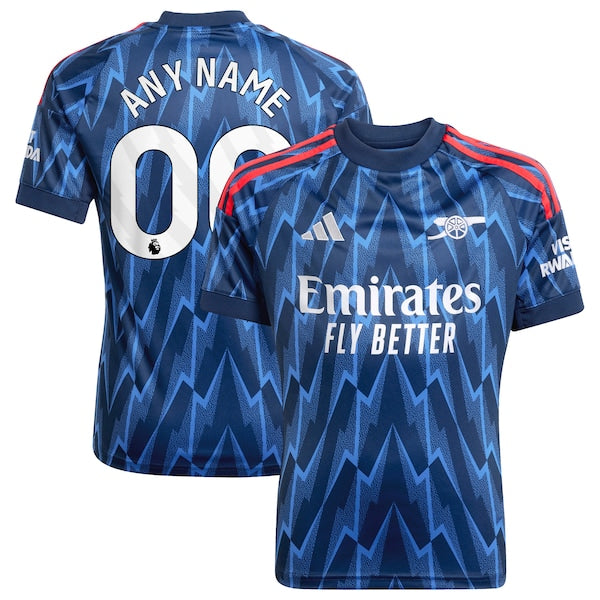 Arsenal adidas Youth 2025/26 Away Replica Custom Jersey - Blue/Red