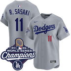Roki Sasaki  Los Angeles Dodgers Nike 2025 World Series Champions Limited Player Jersey - Grey