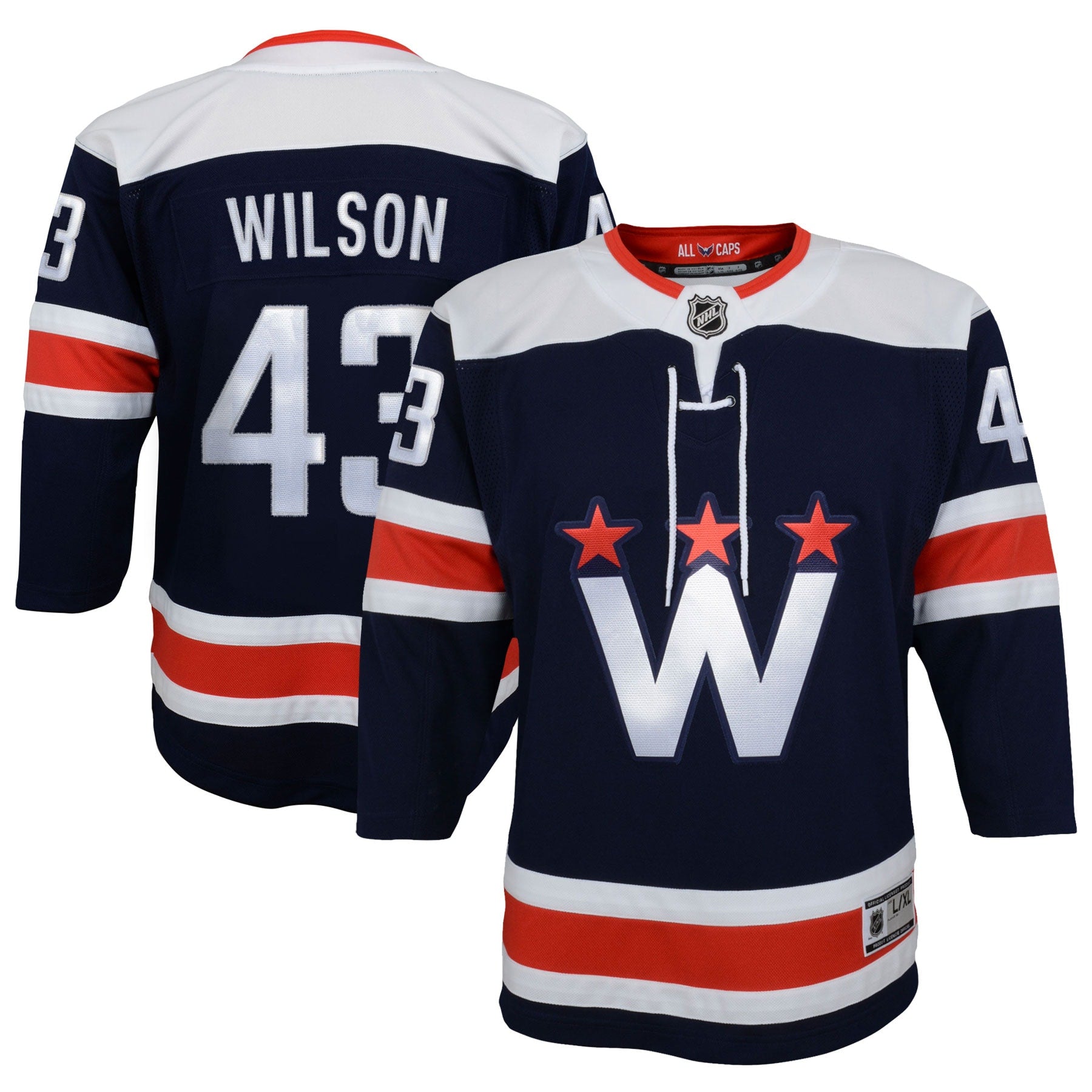 Tom Wilson Washington Capitals Youth Alternate 50th Anniversary Premier Player Jersey - Black/Red/Navy
