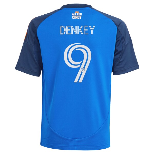 Kévin Denkey FC Cincinnati adidas Youth 2025 Orange and Blue Legacy Kit Replica Player Jersey - Blue