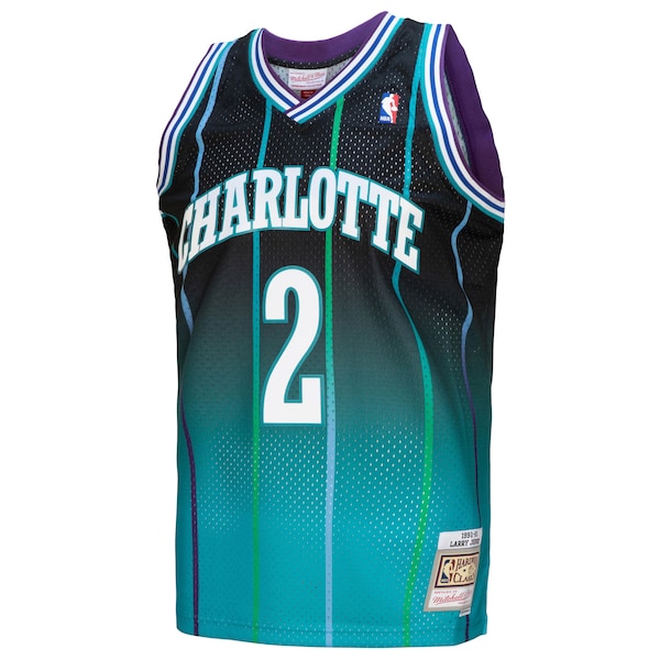 Larry Johnson Charlotte Hornets 1992/93 Hardwood Classics Fadeaway Swingman Player Jersey - Teal/Black