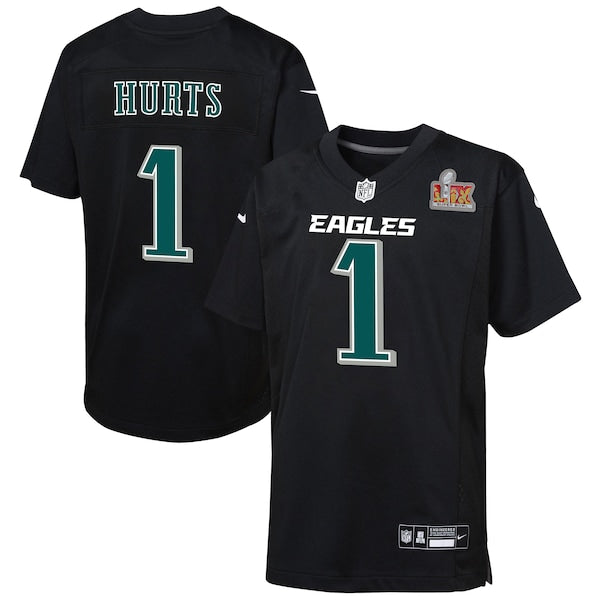 Jalen Hurts Philadelphia Eagles Nike Youth Super Bowl LIX Patch Fashion Game Player Jersey - Carbon Black