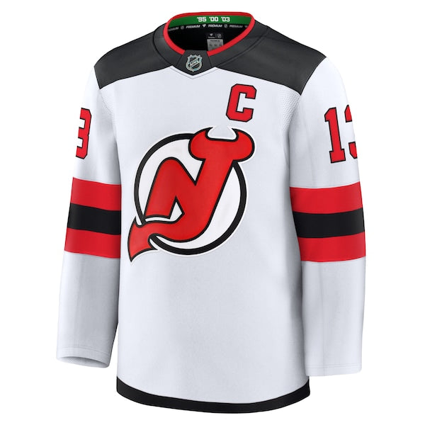 Nico Hischier New Jersey Devils  Away Premium Jersey - White/Black/Red