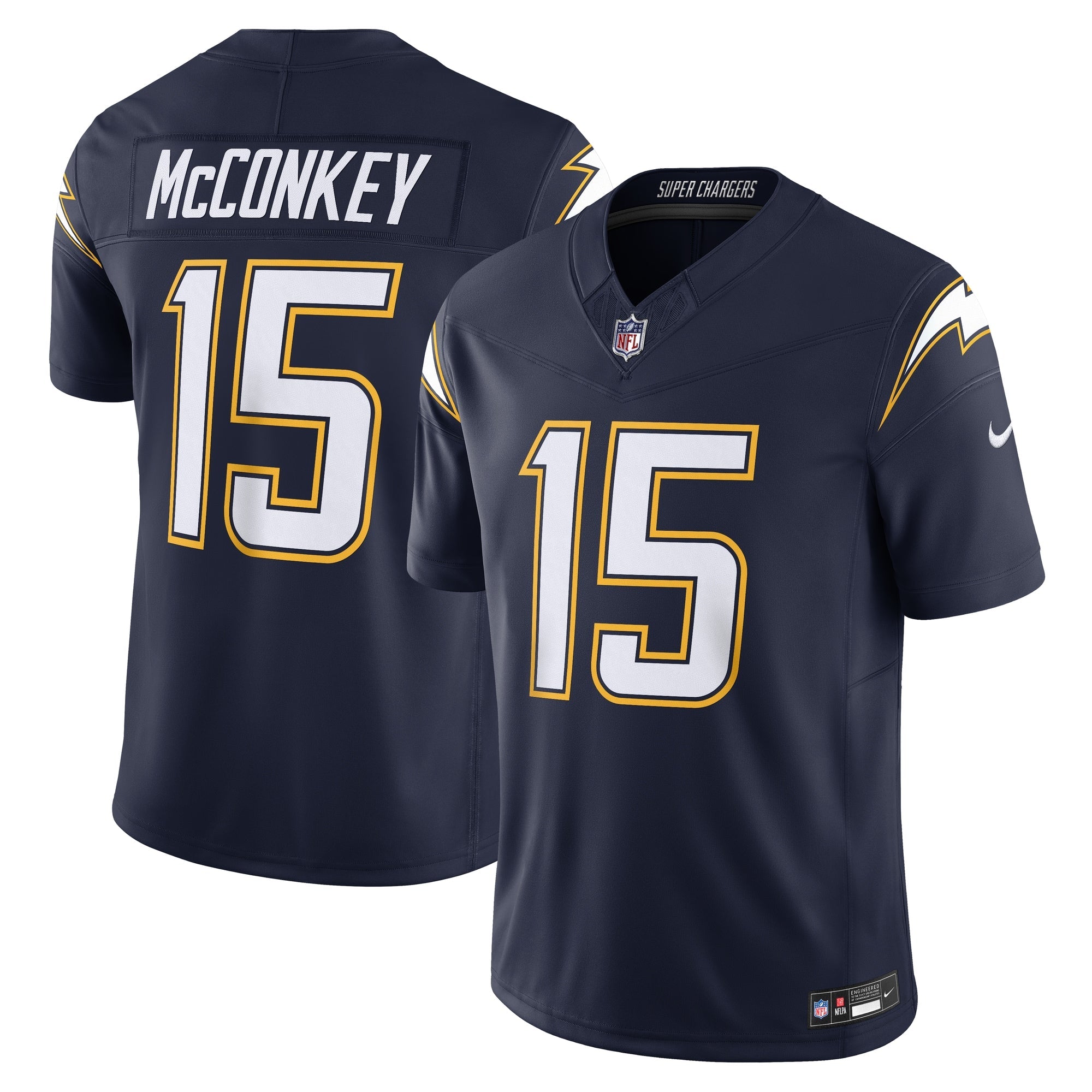 Ladd McConkey Los Angeles Chargers Nike Alternate Charger Power Vapor F.U.S.E. Limited Jersey - Gold/Navy/Powder Blue
