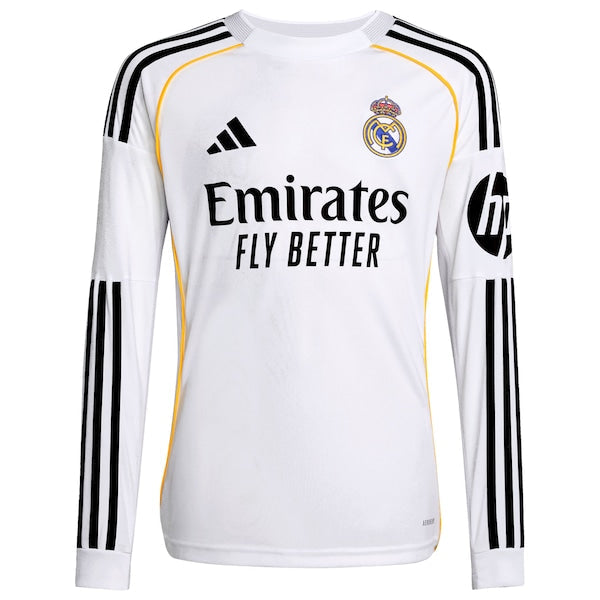 Kylian Mbappé Los Merengues adidas Youth 2025/26 Home Replica Long Sleeve Player Jersey - White