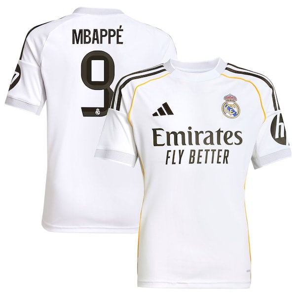 Kylian Mbappé Los Merengues adidas Youth 2025/26 Home Replica Jersey - White/Blue