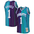 Muggsy Bogues Charlotte Hornets  Hardwood Classics 1992/93 Split Swingman Jersey - Teal/Purple