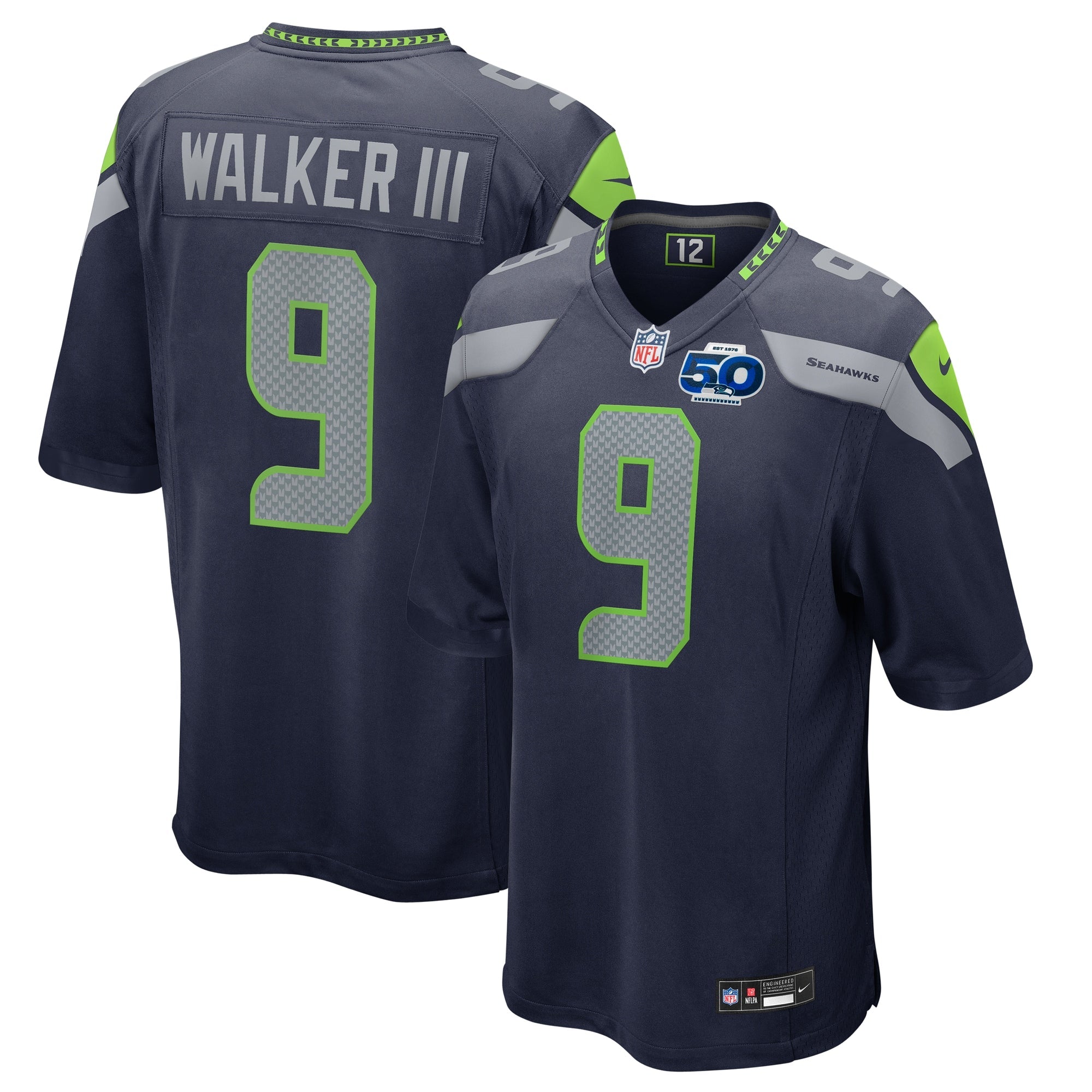 Kenneth Walker III Seattle Seahawks Nike 50th Season Game Jersey - White/College Navy/Royal
