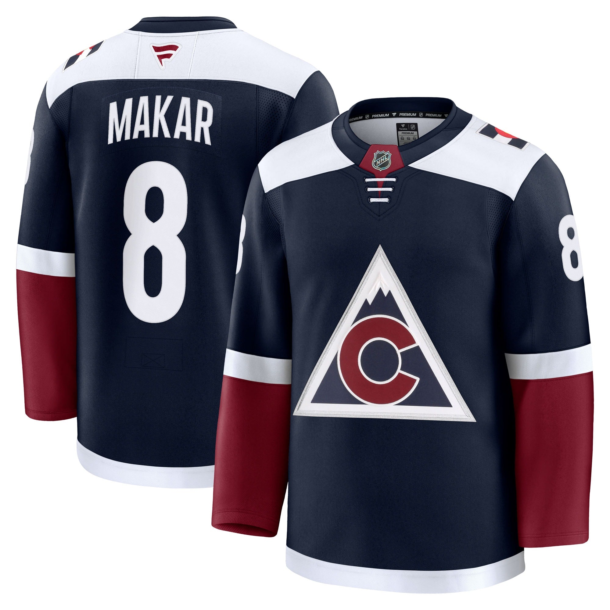 Cale Makar Colorado Avalanche  Away Premium Jersey - White/Burgundy/Navy