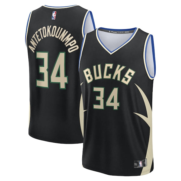 Giannis Antetokounmpo Milwaukee Bucks  Youth Fast Break Replica Player Jersey - Statement Edition - Black