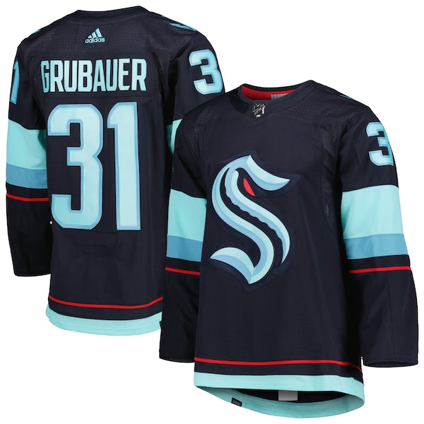 Philipp Grubauer Seattle Kraken adidas Home Primegreen Authentic Pro Player Jersey - Deep Sea Blue