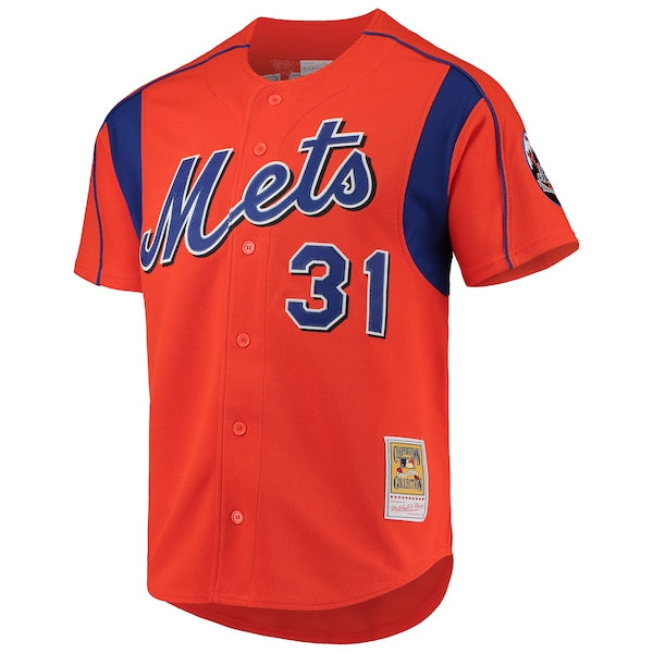 Mike Piazza New York Mets Cooperstown Collection Mesh Batting Practice Button-Up Jersey - Orange/Black/Royal