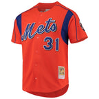 Mike Piazza New York Mets Cooperstown Collection Mesh Batting Practice Button-Up Jersey - Orange/Black/Royal