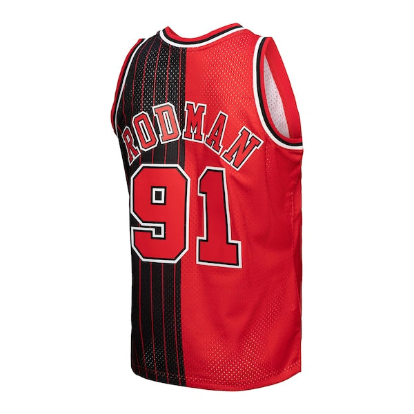 Dennis Rodman Chicago Bulls Hardwood Classics 1995/96 Split Swingman Jersey - Red/Black