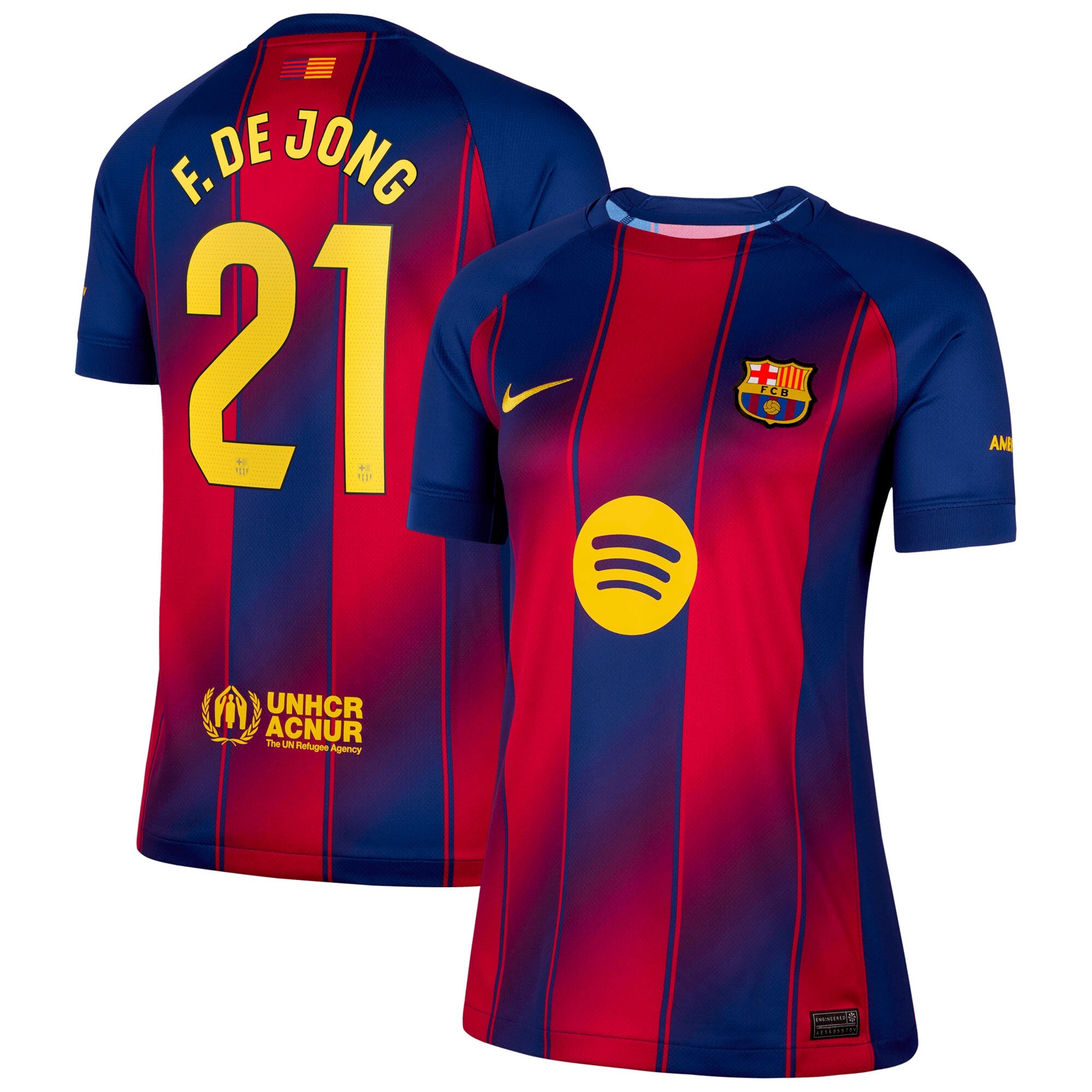 Frenkie de Jong Barcelona Nike Women's 2025/26 Away Stadium Replica Jersey - Gold/Navy