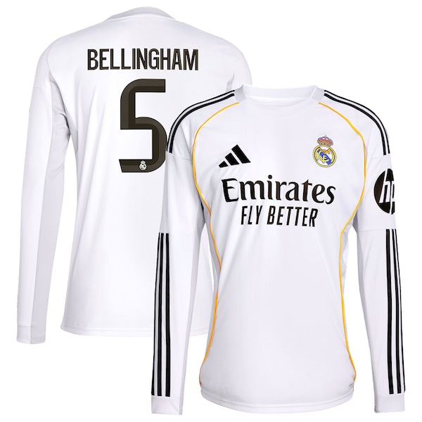 Jude Bellingham Los Merengues adidas 2025/26 Home Replica Long Sleeve Jersey - White