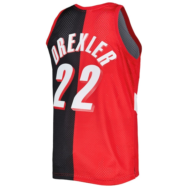 Clyde Drexler Portland Trail Blazers Hardwood Classics 1991/92 Split Swingman Jersey - Red/Black