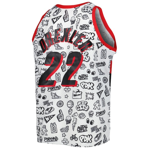 Clyde Drexler Portland Trail Blazers 1991/92 Hardwood Classics Doodle Swingman Player Jersey - White