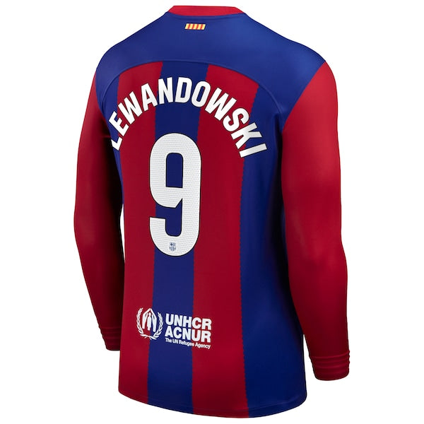 Robert Lewandowski Barcelona Nike 2023/24 Home Replica Long Sleeve Jersey - Royal