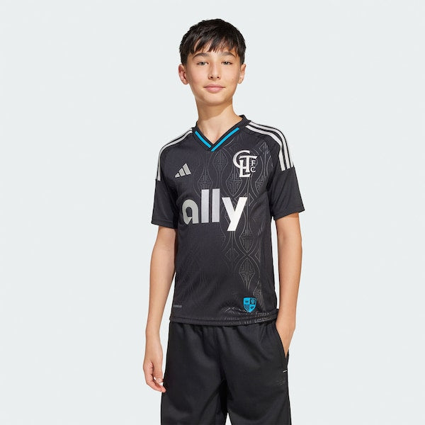 Charlotte FC adidas Youth 2025 Fortress Kit Replica Jersey - Black