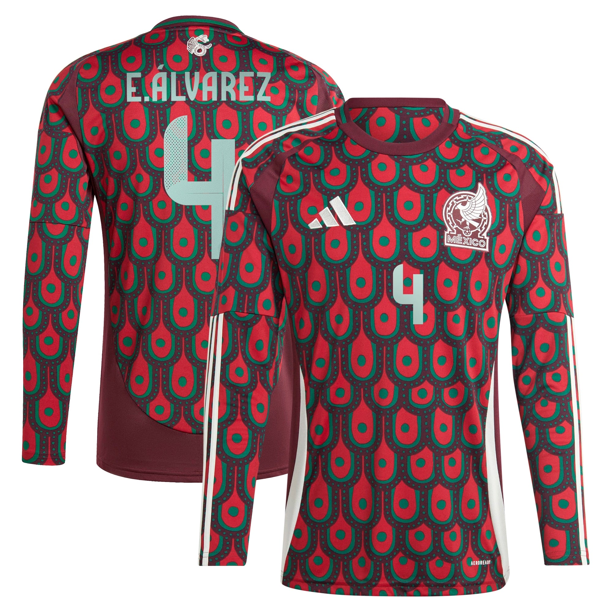 Edson Alvarez Mexico National Team adidas 2024 Away Replica Player Long Sleeve Jersey - Green/Burgundy